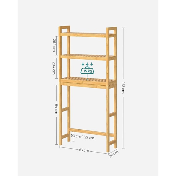 Rootz Bamboo toilethylde - Organizer til badeværelset - Opbevaringsstativ - Miljøvenlig - Pladsbesparende - Nem montering - Naturlige farver - 26 cm x