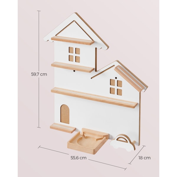 Rootz væghylde - Flydende hylde - Dekorativ hylde - MDF stål bøgetræ - Organiser Display Decor - 18cm x 55,6cm x 59,7cm