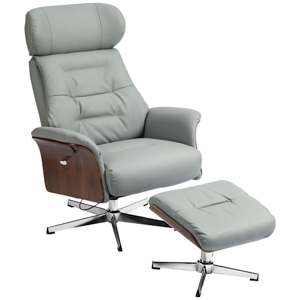 Rootz Relaxationsstol med avföring - Reclining Chair - Swivel TV -stol - 135 ° Tiltfunktion - 80W x 84d x 108h cm - Grå