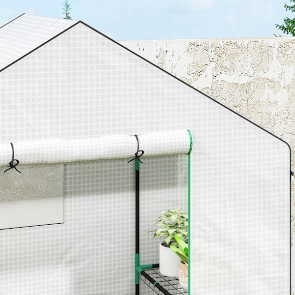 Rootz Walk -in Greenhouse, jossa hyllyt - mini -Greenhouse - UV -resistentti - Optimaalinen ilmanvaihto - 143L x 74B X 190H CM