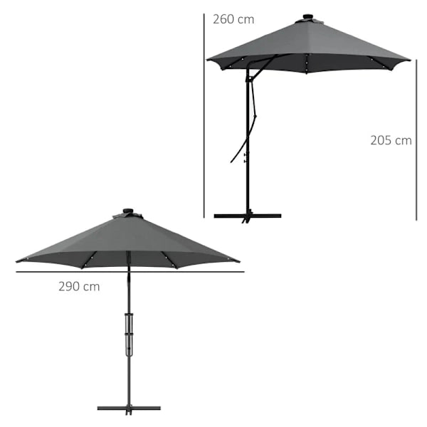 Rootz Parasoller - Trädgårdsparaply - LEDs - Solar Modul - Cantilever paraply - Väderbeständig - Skyddsöverdrag - Solskydd - Stål-polyester - Mörkgrå