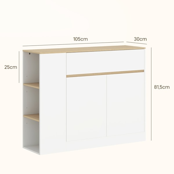 Rootz Sideboard Cabinet - Stor lagringsarrangör - Konsolbord - gott om förvaring - 105 x 30 x 81,5 cm - Modern vit - brun finish