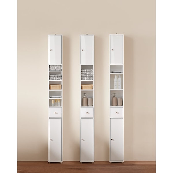 Rootz Tall Badeværelse Skab - Opbevaringsskab - Badeværelsesarrangør - Justerbare hylder - 20x180x20cm - MDF E1 - Højglans hvid