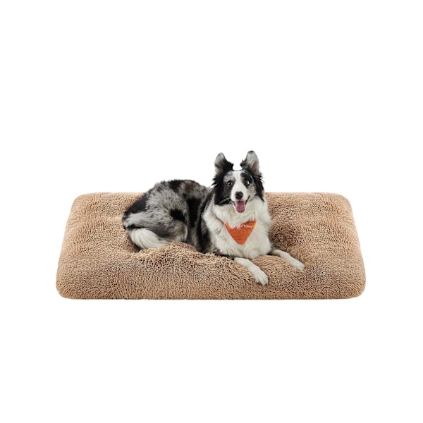 Rootz Camel Brown Hundeseng - Kæledyrsmåtte - Polstret seng - Plysmateriale - Skridsikkert stof - Ortopædisk støtte - 122 cm x 74 cm x 10 cm