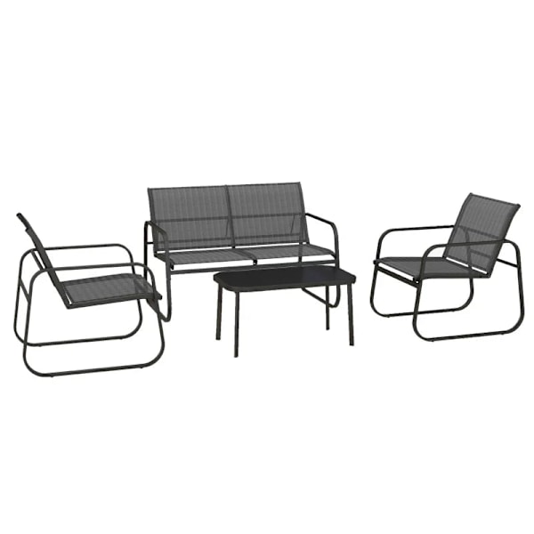 Rootz 4-delt havesæt - 2 lænestole - 2 pers. sofa - Bord med glasplade - åndbart stof - metalstel - sort - 111 cm x 70 cm x 75 cm