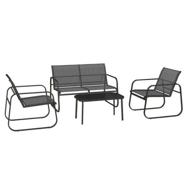 Rootz 4-osainen puutarhasetti - 2 nojatuolia - 2 istuttava sohva - Pöytä lasitasolla - Hengittävä kangas - Metallirunko - Musta - 111cm x 70cm x 75cm
