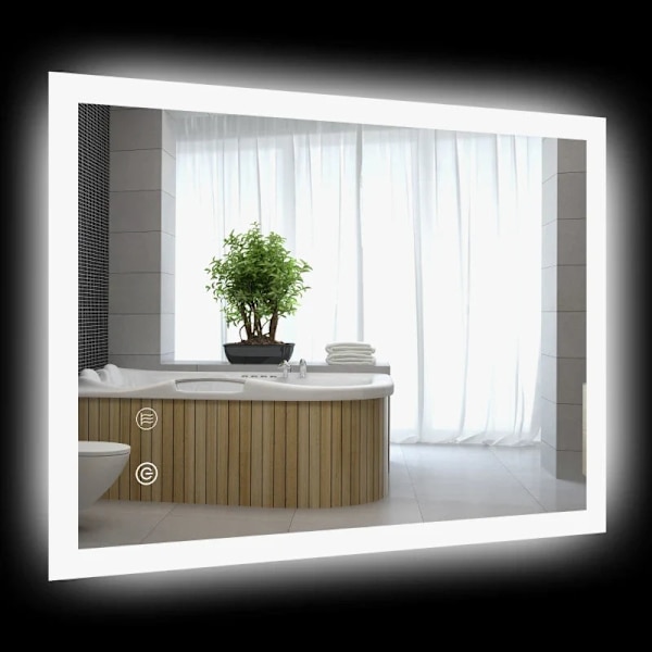 Rootz LED-kylpyhuonepeili - Taustavalo - Kosketustoiminto - Muistitoiminto - Ei sumua - Lasi - Valkoinen + Hopea - 70 x 50 cm