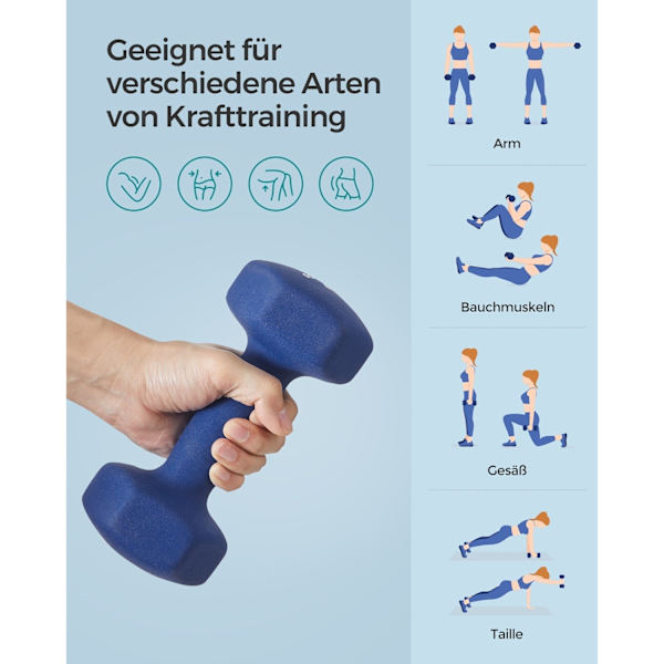 Rootz Neopreenipäällysteiset käsipainot - Sininen - Valurauta - Painonnosto - Voimaharjoittelu - 21cm x 10cm - 11,5cm x 4,1cm - 2 x 5kg