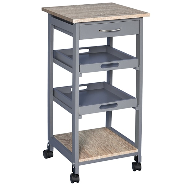 Rootz Kitchen Trolley - Servering Trolley - Portable Cart - Pine Wood - Multi -Storage - 37W X 37D X 76H CM
