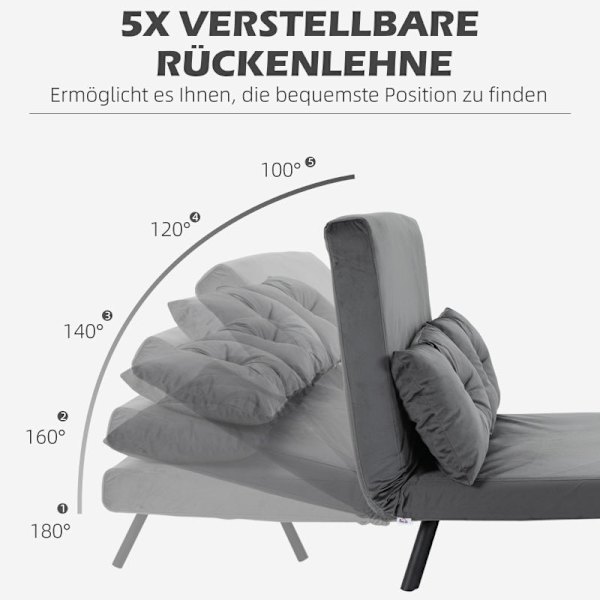 Rootz 2-personers fløjlssovesofa - sovesofa - sovesofa - Justerbart ryglæn - tyk polstring - 102 cm x 73 cm x 81 cm (sofa) / 183 cm x 98,5 cm x 26 cm