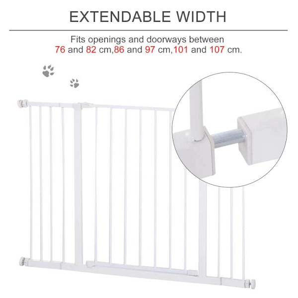 Rootz Pet Safety Gate - Dörrport - Trappport - Hundspärrport - Skyddsdörr - Metall - Vit - 76-107 x 76 cm