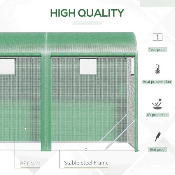 Rootz Växthus - Folieväxthus - Tomatväxthus - Växthus med dubbeldörrar - 4 fönster - Grön - 300 x 100 x 200 cm