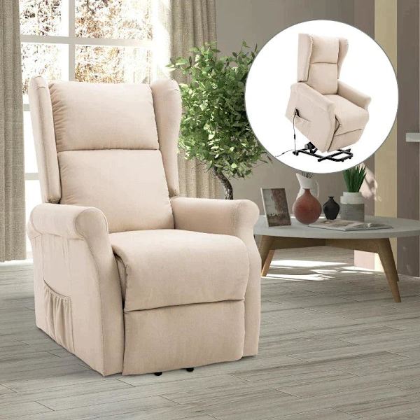 Rootz Stand-up Chair - Fjernbetjeningsstol - Tv Stol - Linned + Træ + Skum - Creme - 72,5 X 94 X 109 Cm