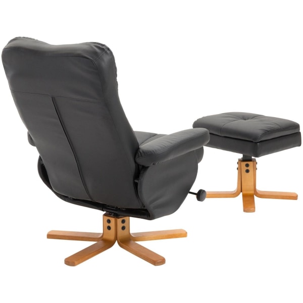 Rootz Relax stol - Fodstøtte - Fodskammel - Kunstlæder - Massivt træ - Liggefunktion - 80 x 86 x 99 cm - Sort
