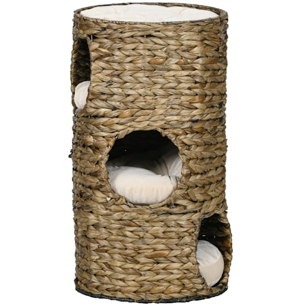 Rootz Cat Scratching Barrel - Cat Tower - Feline Hideout - Udsigtsplatform - Vandhyacint - 40 cm x 73 cm - Mørkebrun