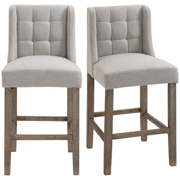Rootz Barpall - Set med 2 barstolar - Barstolar - Elegant barstol - Högkvalitativ barstol - Pallar med fotstöd - Inklusive fotstöd - Grå + Natur - 47