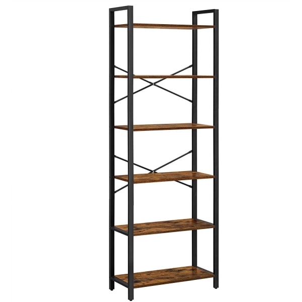 Rootz reol - 6 niveauer - Opbevaringsskab - Opbevaringsstativ - 6 niveauer - 186 cm - Brun - Sort - Forarbejdet træ - Stål
