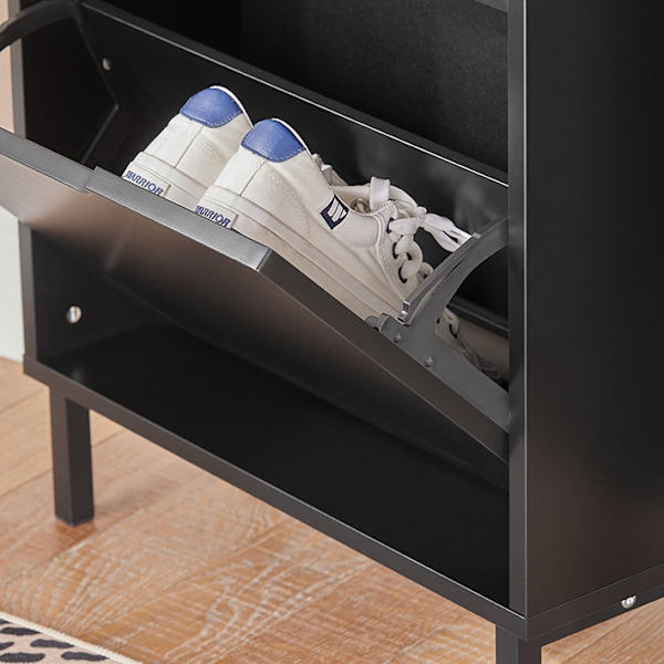 Rootz Shoe Tipper Cabinet - Skoorganisator - Skoförvaring - Utrymmesbesparande design - Mångsidig förvaring - Förbättrad stabilitet - Svart MDF och me