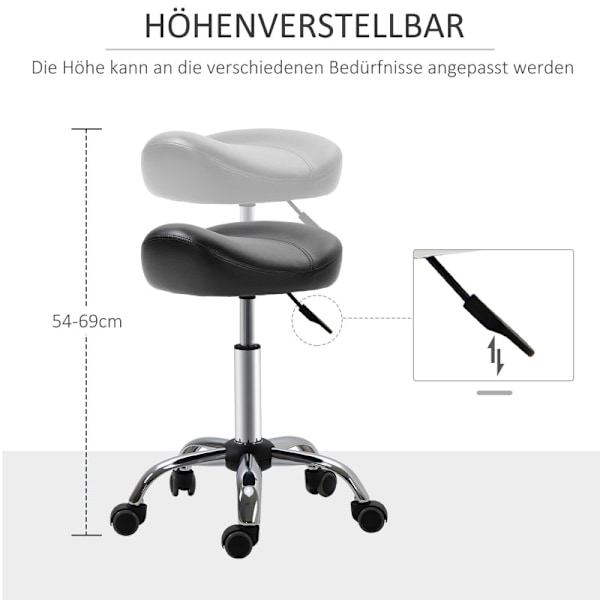 Rootz Salon Pall - Kontorspall - Pall i konstläder - Justerbar i höjdled - Ergonomisk design - 48cm x 48cm x 54-69cm