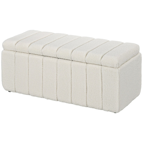 Rootz polstret bænk med opbevaring - Sengebænk - Vinduessæde - Cremehvid - Stel af massivt træ - 102 cm x 45 cm x 46 cm