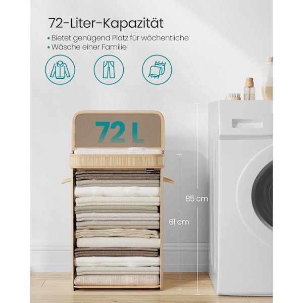 Rootz bambu tvättkorg - korg - förvaringsfack - stilren design - 31,5 cm x 42,5 cm x 61 cm - lätt - naturbeige