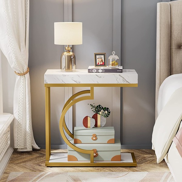 Rootz Faux Marmor Endebord - C-Table - Moderne Sidebord - Moderne Elegance -30 cm D x 60 cm B x 61,52 cm H