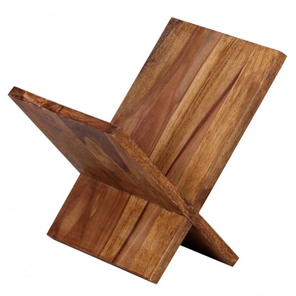 Rootz tidningsställ i massivt trä sheesham X-form 31 cm tidningsställ design prospekthållare lantlig stil