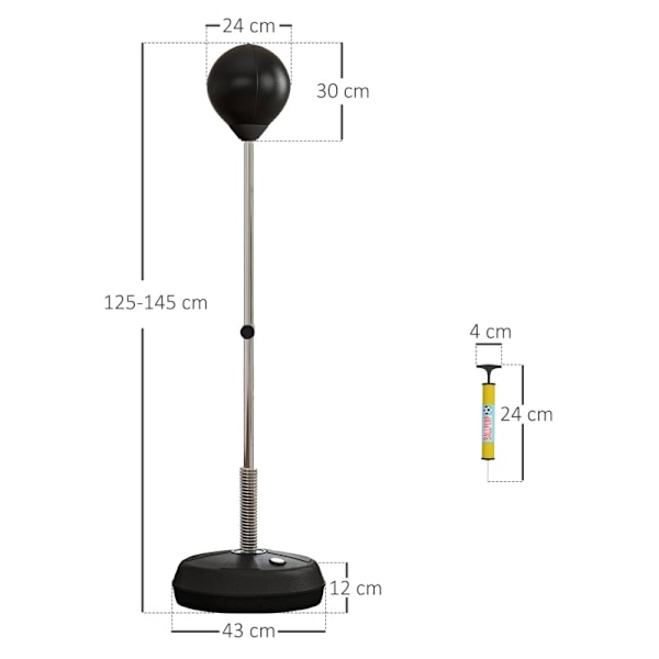 Rootz Bokseboldsæt - Boksetræner - Stressreduktion - Højdejusterbar - 3 kg - Kunstlæder - 24 cm x 30 cm - Sort