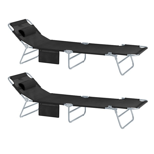 Rootz justerbar strandstol - Trädgårdssäng - Fällbar solstol - Andningsbart tyg - Avtagbar kudde - Sidoficka - 195cm x 58cm x 63cm - Svart