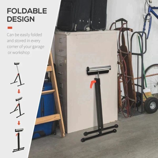 Rootz Roller Stand - Roller Support - Justerbar Roller Stand - Extra Stand - Support Stand - Metall - Svart - 44 X 50 X 68-110 cm