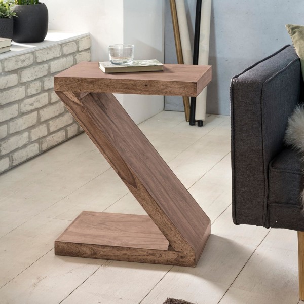 Rootz sidobord massivt trä akacia Z Cube 60 cm högt vardagsrumsbord design brunt soffbord i lantlig stil