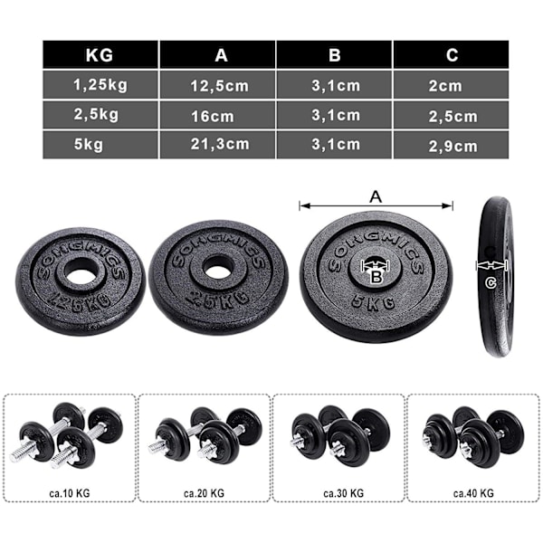 Rootz Hantelset - 40 kg - Hantlar - Skivstångsstänger räfflade - Set med 2 - Gjutjärn