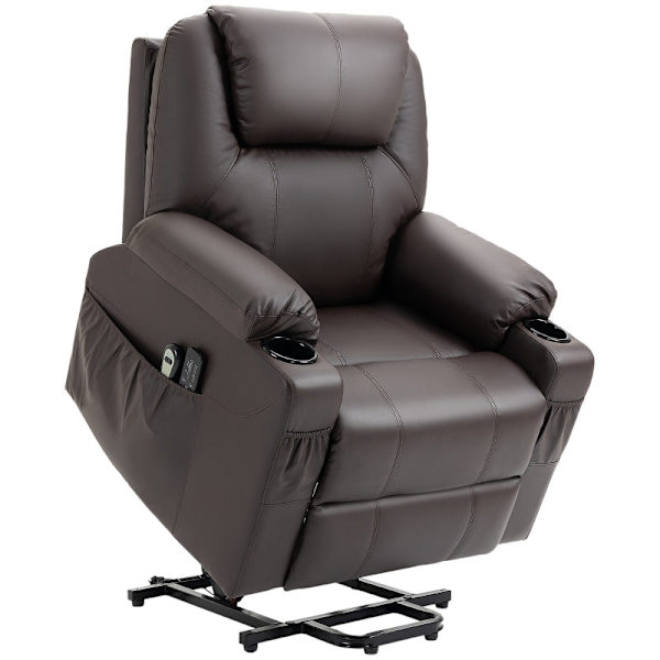 Rootz Electric Riser TV-stol - Massagefåtölj - Ståstöd - Brunt konstläder - 88cm x 99cm x 106cm