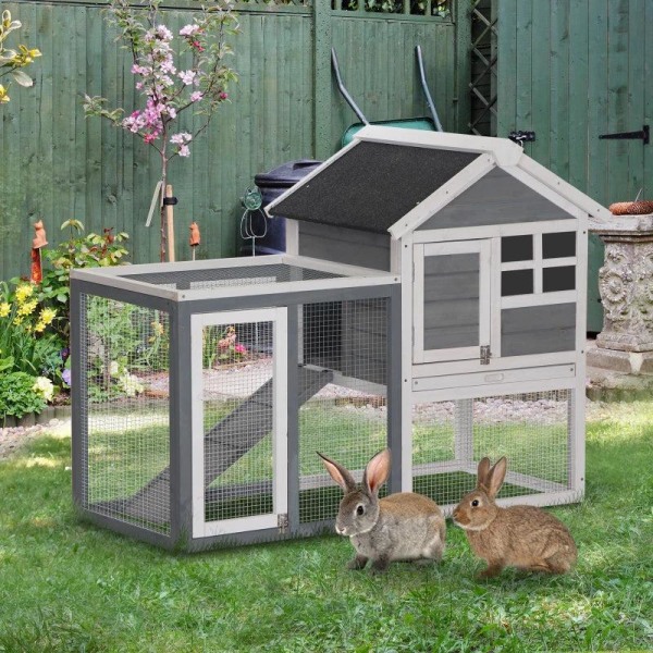 Rootz Rabbit Hutch - Kääpiökoppi - Pieneläinkota - Pieneläintalo - Pieneläinhäkki - Irrotettava lattia - Kuusi - Harmaa/Musta/Valkoinen - 122 x 62,6 x