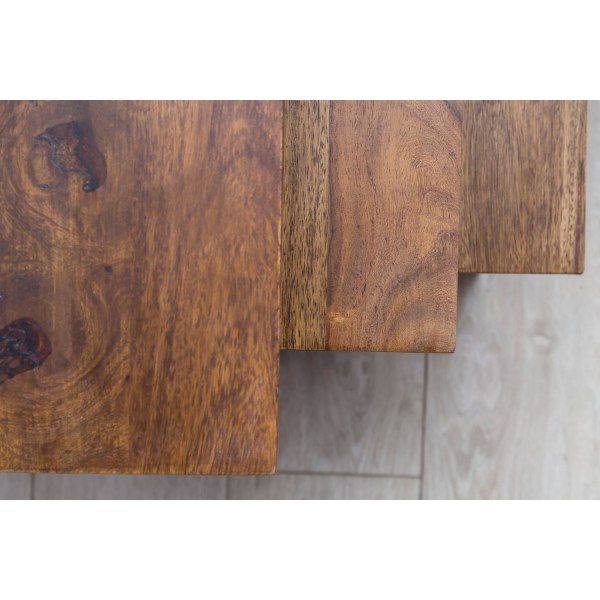 Rootz 3 Design Sidobord Sheesham Häckningsbord Metallben - Bordsunderlägg 3 st Materialmix - Anstellisk gjord av massivt trä