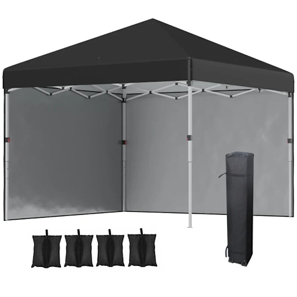 Rootz Folding Gazebo - 2 Sidevægge - Sandsæk - Højdejusterbar - Transporttaske - Rustfrit stålramme - Stål - Oxford - Sort - 297L x 297W x 274H cm