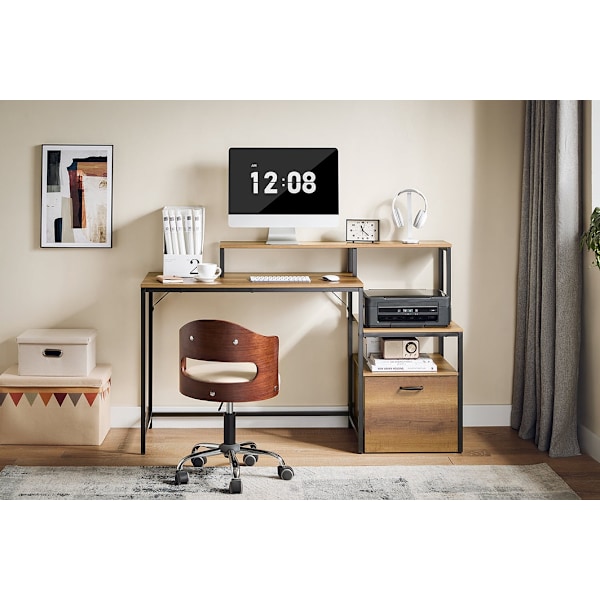 Rootz Desk Study Table - WorkStation - Office Desk - runsaasti tallennustilaa - 143x90x50cm - metallikehys - ruskea musta maalattu