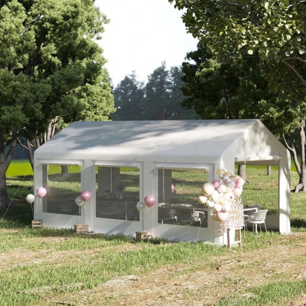 Rootz Party Teltta - Huvimaja - Puutarhahuvimaja - Marquee Gazebo - Outdoor Party Gazebo - Ovet Ikkunat - Valkoinen - 6L x 3L x 2,8K m