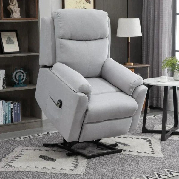 Rootz Electric Stand-up Chair - Fåtölj - Relax Fåtölj - Tv Fåtölj med sovfunktion - Liggfunktion - Fjärrkontroll - Linne Touch - Grå - 83 x 89 x 102 c