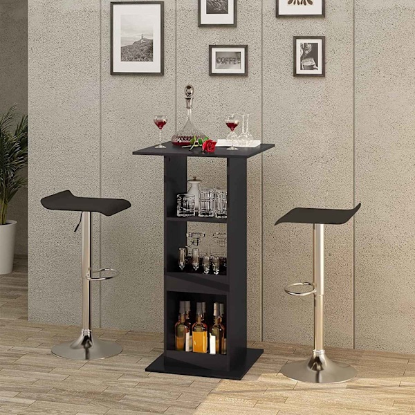 Rootz Barbord med hylder - Spisebord - Opbevaringsskab - Pladsbesparende - Massivt træmateriale - 60cm x 60cm x 112cm - Lys Eg + Hvid