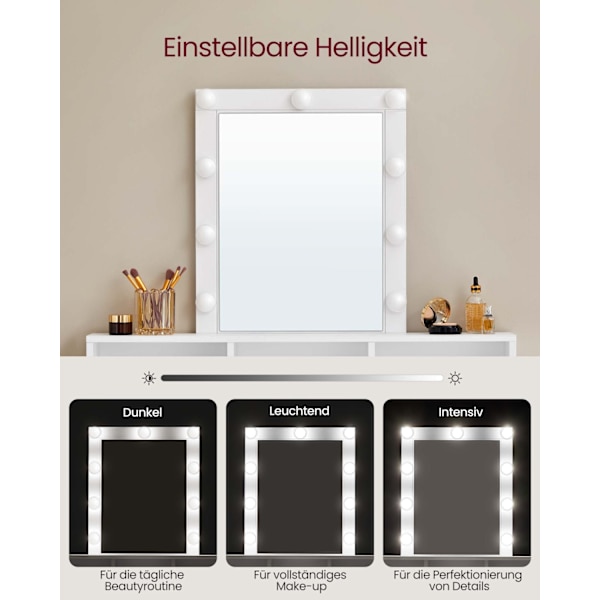Rootz White spånplade sminkebord - Vanity Desk - Makeup Bord - Rummelig opbevaring - 40 cm x 100 cm x 145 cm