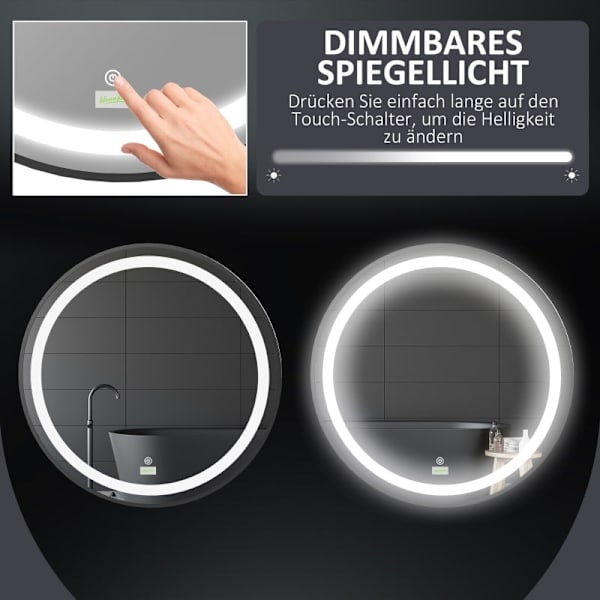 Rootz rund badrumsspegel - LED-upplyst sminkspegel - Väggmonterad sminkspegel - Aluminiumram - 60 cm x 4 cm - Svart