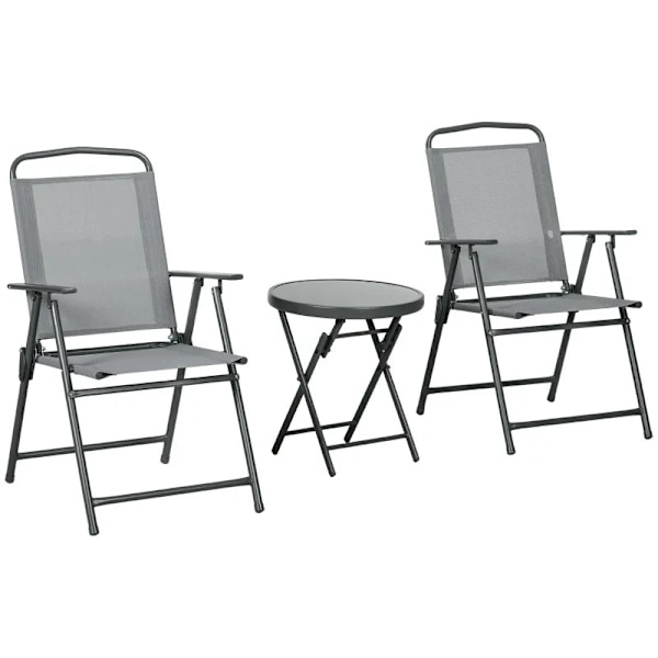 Rootz Udendørs Bistro Møbelsæt - Have Bistro Sæt - Foldebar Bistro Sæt - Hærdet glas - Mesh stof - Lysegrå - 53,5 cm x 64 cm x 93 cm