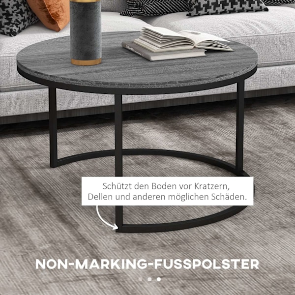 Rootz 2 Set sofaborde - sideborde - Sofatiske - Rumbesparende - 78,5x78,5x46,5 cm & 59x59x36,5 cm - Grå metalramme