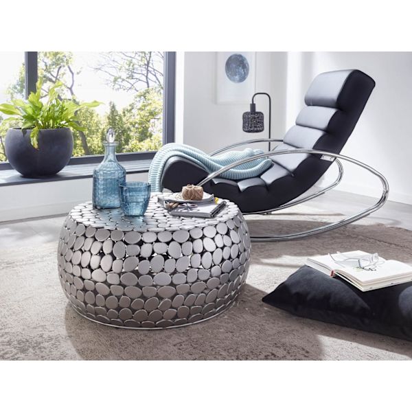 Rootz sofabord metal sølv 66x66x32 cm sofabord aluminium - Design stuebord rundt - Lille sofabord Moderne - Sidebord sidebord stue