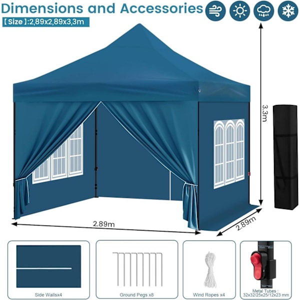 Rootz Folding Garden Gazebo - Utomhuspaviljong - Pop Up Canopy - UV-skydd - 289cm x 330cm x 289cm