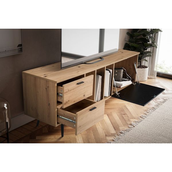 Rootz Lowboard 150 cm TV-stativ - TV-skab - Underholdningsenhed - Moderne egetræsdesign - Rummelig opbevaring - Holdbar konstruktion - 150 cm x 55 cm