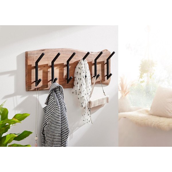 Rootz design knagerække akacie massivt træ - metal 100 x 29 x 12,5 cm - Krogestang hall knagerække væg - Garderobe træ
