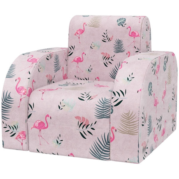 Rootz Kids Flamingo Lænestol - Børnesofa - Transformerende sæde - Sammenklappelig seng - Hyggeligt betræk - Bærbart design - 46,5 cm x 93 cm x 28,5 cm