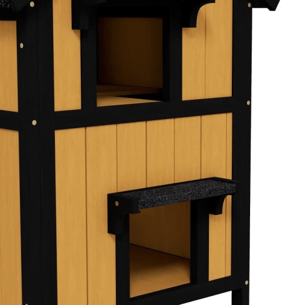 Rootz Cat House - Cat Cave - Blomsterkasse - Vandtæt - Gran Wood - Gul - Hvid - Sort - 96cm X 65cm X 85,5cm